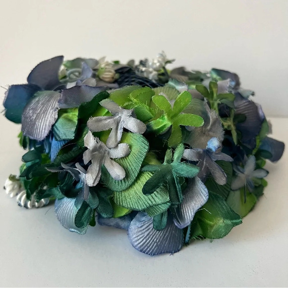 Elegant Vintage Modern Miss Blue Green Floral Pillbox Hat - Picture 5 of 12